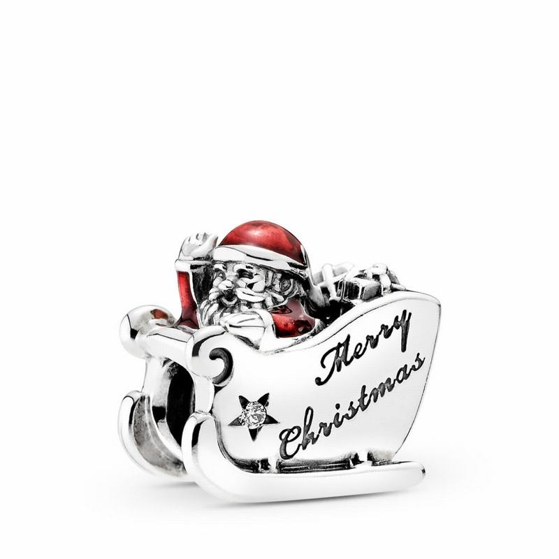 Pandora Sleighing Santa Charm Ireland - Sterling Silver/Enamel/Red/Cubic Zirconia - 492781QMK